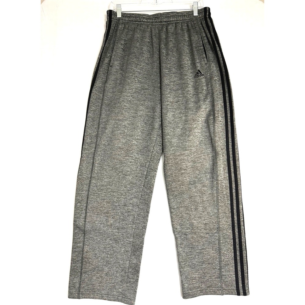 Adidas Mens Climawarm Heather Grey Fleece Track Pants 3 Stripe Large